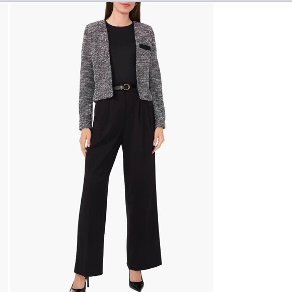 NWT Halogen Nordstrom Stretch Crop Tweed Jacket Black Medium - Picture 5 of 9